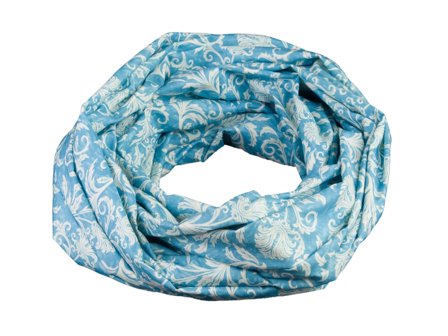 Damen-Loopschal Blumen Blätter Hellblau Weiß Ca. 25 cm X 140 - 100% Baumwolle Rundschal Schlauchschal von bettinabruder