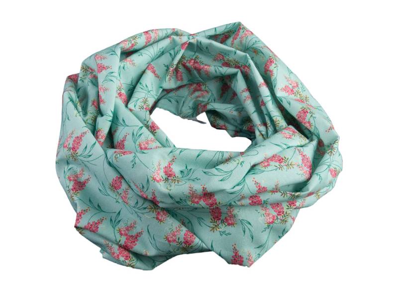 Damen-Loopschal Blumen Blätter Mint Bunt - Ca. 25 cm X 140 100% Baumwolle Rundschal Schlauchschal von bettinabruder