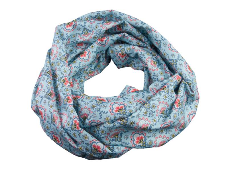 Damen-Loopschal Blumen Blümchen Hellblau Bunt Ca. 25 cm X 140 - 100% Baumwolle Rundschal Schlauchschal von bettinabruder