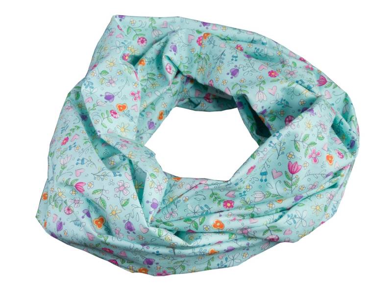 Damen-Loopschal Blumen Blümchen Türkis Mint Bunt - Ca. 25 cm X 140 100% Baumwolle Rundschal Schlauchschal von bettinabruder