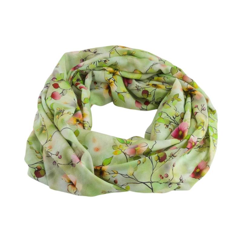 Damen-Loopschal Blumen Blüten Hellgrün Bunt - Ca. 32 cm X 140 100% Viskose Rundschal Schlauchschal von bettinabruder