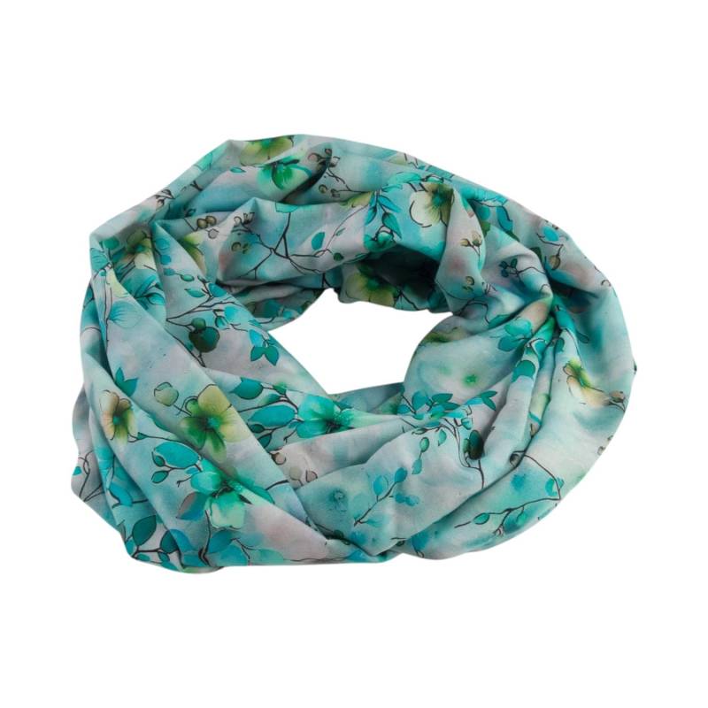 Damen-Loopschal Blumen Blüten Türkis Mint Aqua Bunt - Ca. 32 cm X 140 100% Viskose Rundschal Schlauchschal von bettinabruder