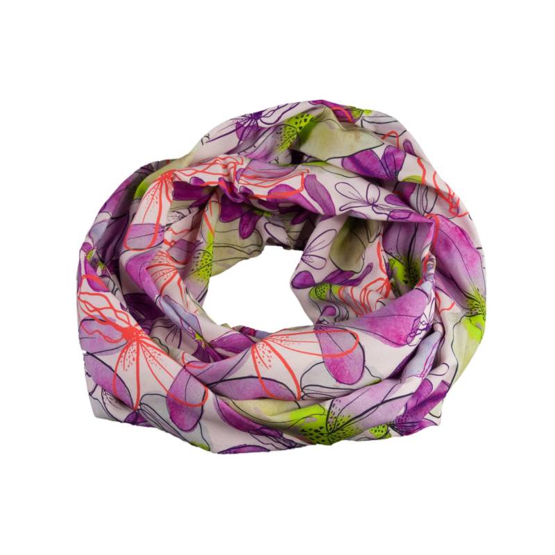 Damen-Loopschal Blumen Creme Flieder Lila Grün Orange Bunt - Ca. 32 cm X 140 100% Viskose Rundschal Schlauchschal von bettinabruder