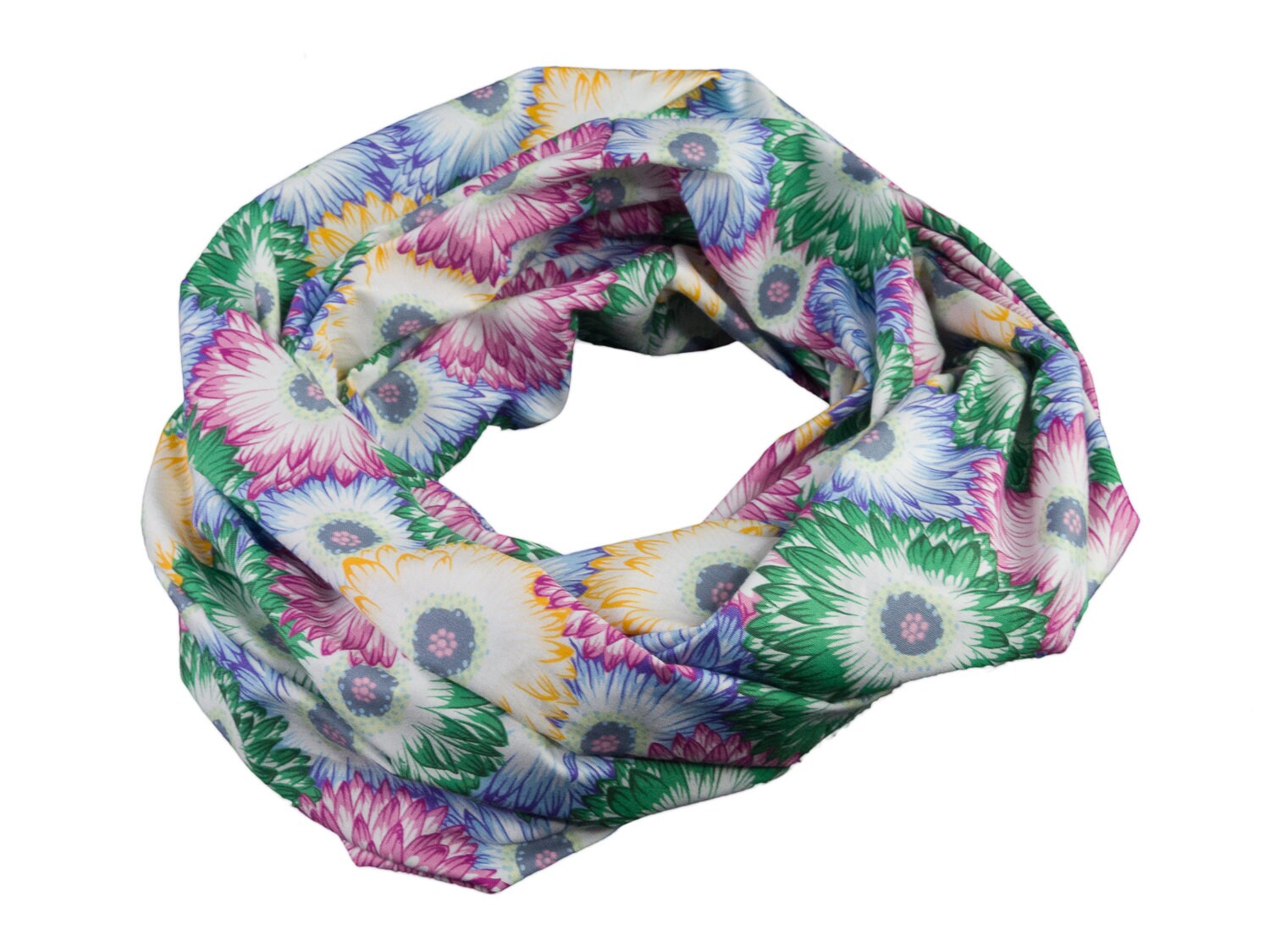 Damen-Loopschal Blumen Dahlie Weiß Bunt Ca. 25 cm X 140 - 100% Baumwolle Rundschal Schlauchschal Damen-Loopschal Blumen Dahlie Weiß Bunt Ca. 25 cm X 140 - 100% Baumwolle Rundschal Schlauchschal von bettinabruder