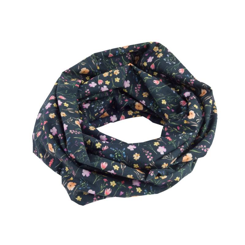 Damen-Loopschal Blumen Gräser Schwarz Bunt Ca. 25 cm X 140 - 100% Baumwolle Rundschal Schlauchschal von bettinabruder