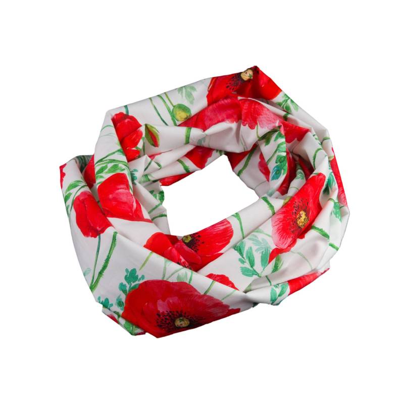 Damen-Loopschal Blumen Klatschmohn Mohnblumen Weiß Rot Bunt Ca. 25 cm X 140 - 100% Baumwolle Rundschal Schlauchschal von bettinabruder