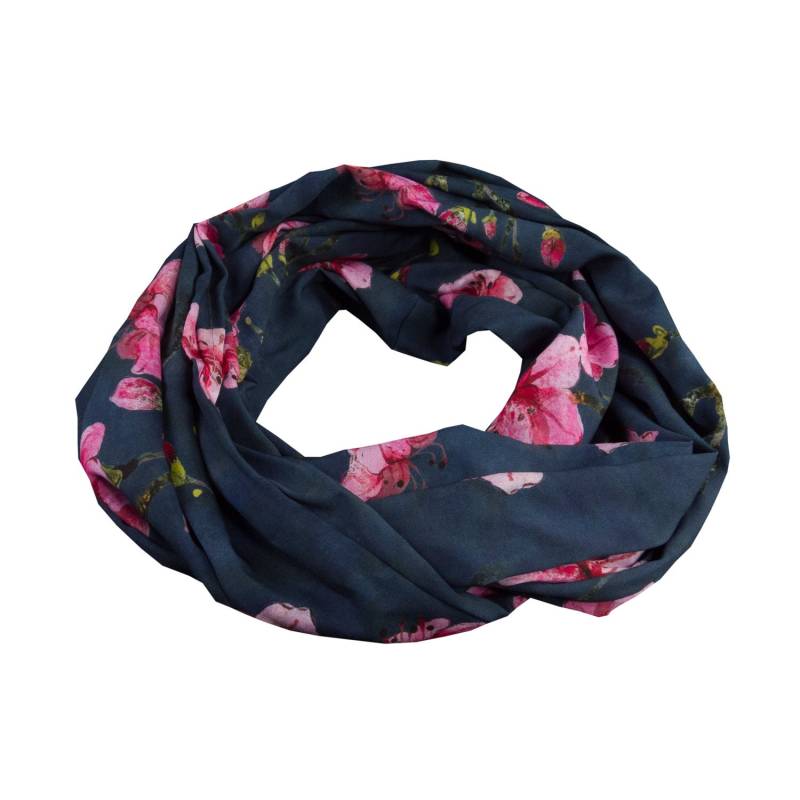 Damen-Loopschal Blumen Nachtblau Rosa Pink Bunt - Ca. 32 cm X 140 100% Viskose Rundschal Schlauchschal von bettinabruder