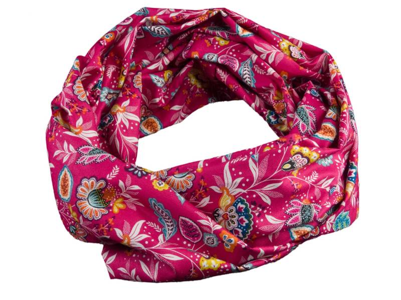 Damen-Loopschal Blumen Rot Bunt Ca. 25 cm X 140 - 100% Baumwolle Rundschal Schlauchschal von bettinabruder