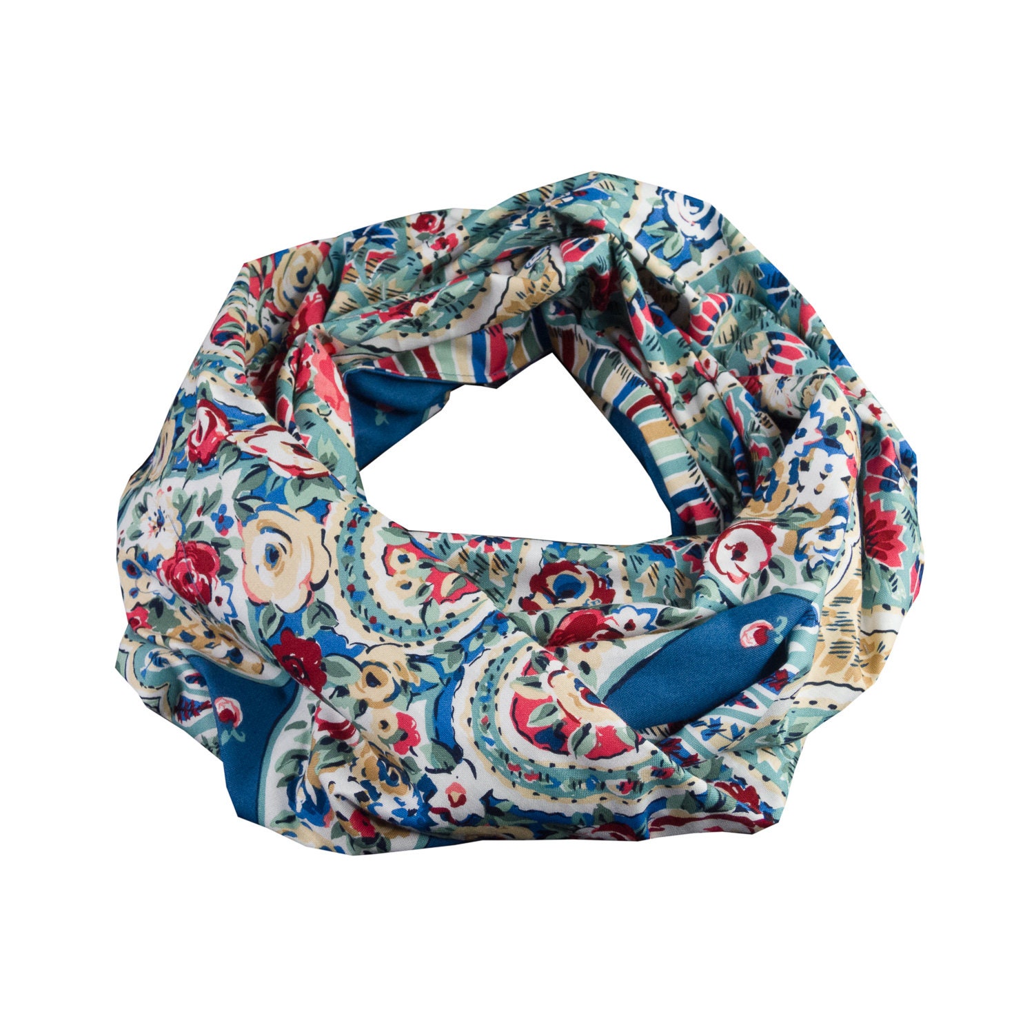 Damen-Loopschal Bordüre Ornamente Paisley Blau Bunt Ca. 25 cm X 140 - 100% Baumwolle Rundschal Schlauchschal von bettinabruder