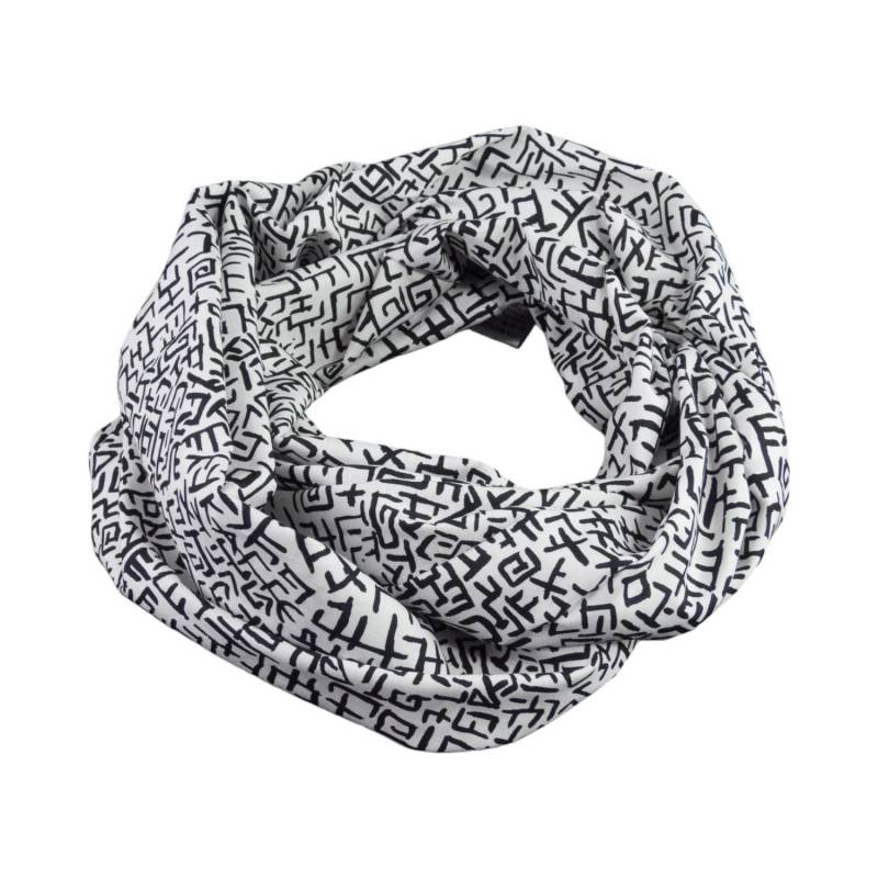 Damen-Loopschal Buchstaben Weiß Schwarz Ca. 25 cm X 140 - 100% Baumwolle Rundschal Schlauchschal von bettinabruder