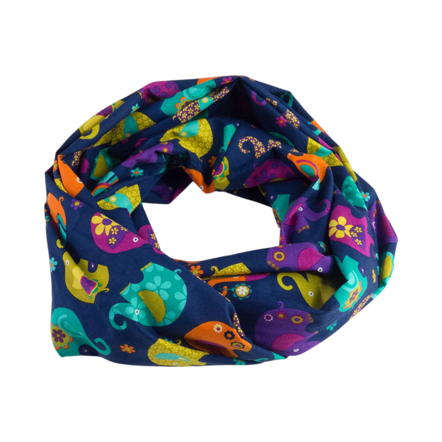 Damen-Loopschal Elefanten Dunkelblau Bunt - Ca. 25 cm X 140 100% Baumwolle Rundschal Schlauchschal von bettinabruder