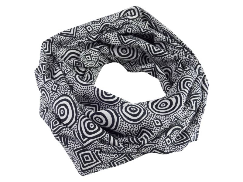 Damen-Loopschal Ethnomuster Kringel Kreise Punkte Schwarz Weiß - Ca. 25 cm X 140 100% Baumwolle Rundschal Schlauchschal von bettinabruder