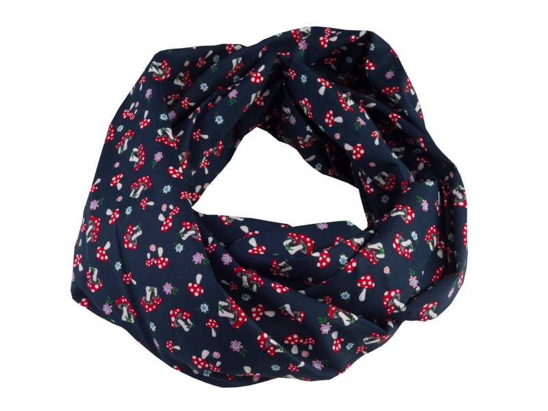 Damen-Loopschal Fliegenpilze Pilze Dunkelblau Rot Weiß Ca. 25 cm X 140 - 100% Baumwolle Rundschal Schlauchschal von bettinabruder