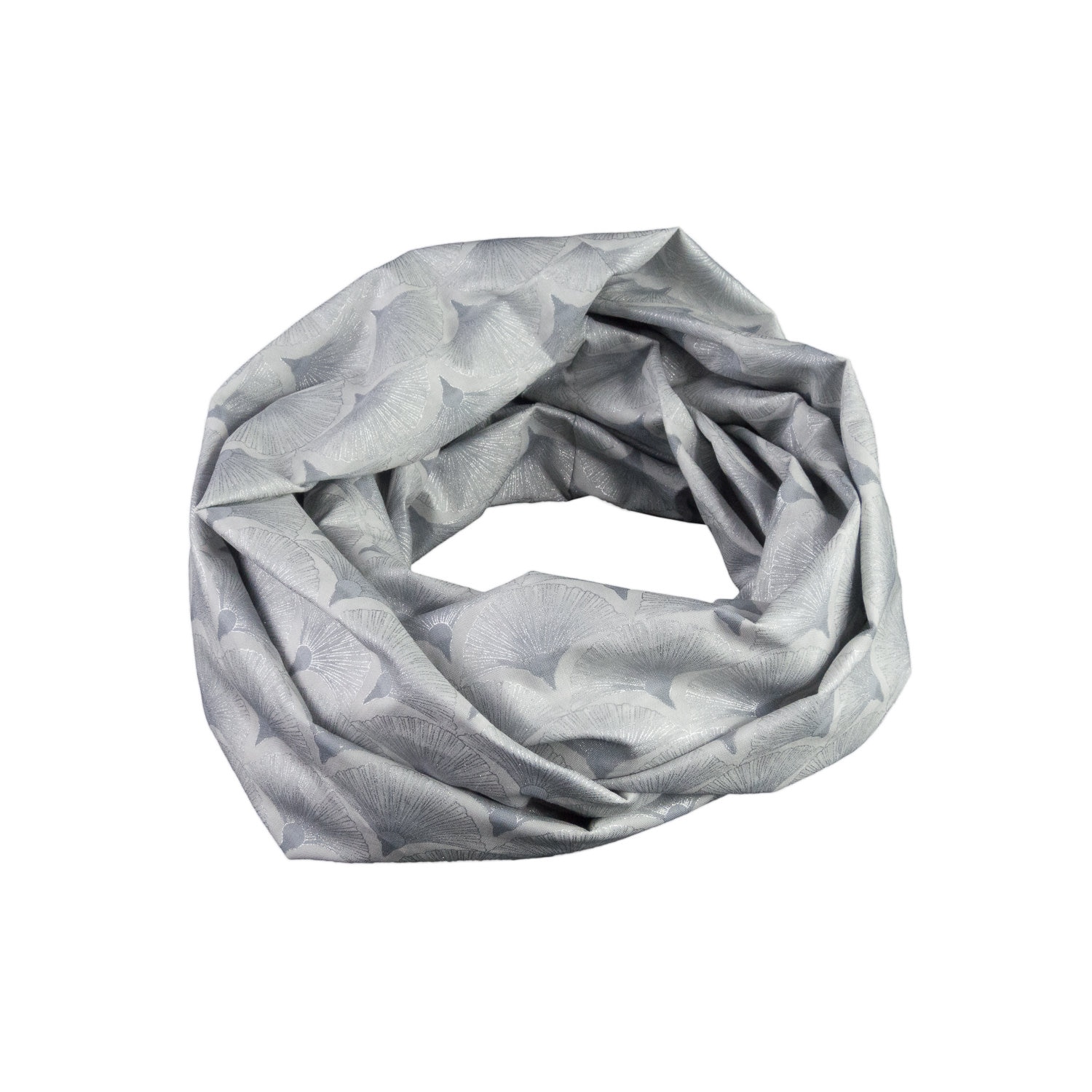 Damen-Loopschal Japan Fächer Grau Glitzer Silber Ca. 25 cm X 140 - 100% Baumwolle Rundschal Schlauchschal von bettinabruder