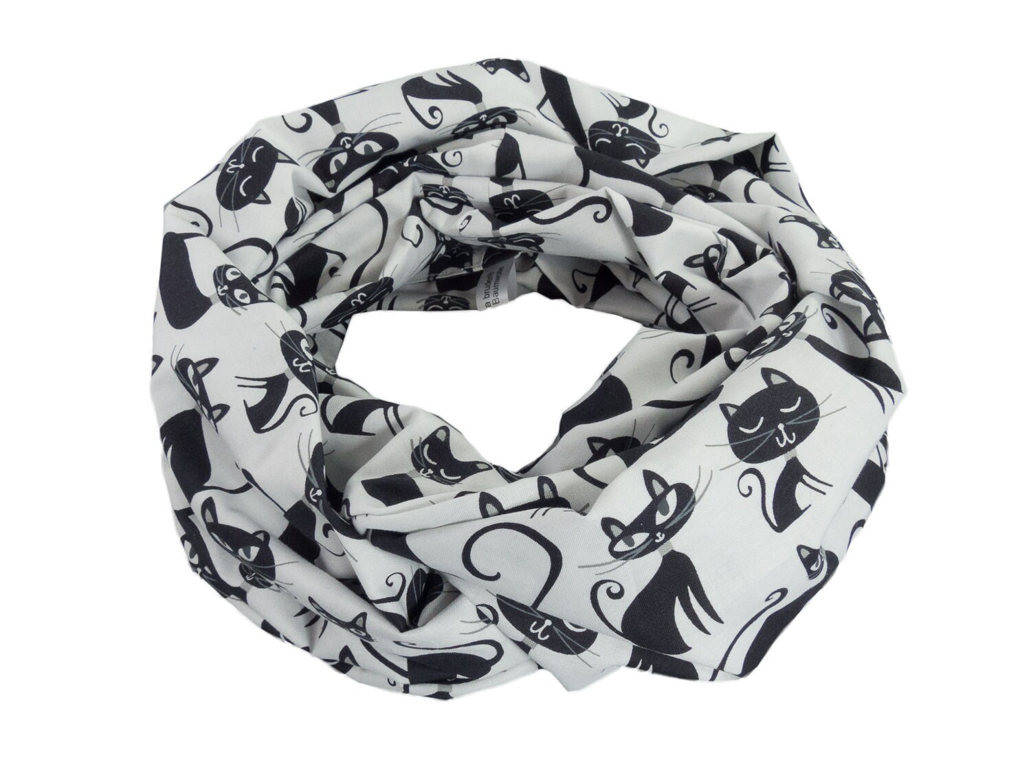 Damen-Loopschal Katzen Weiß Schwarz - Ca. 25 cm X 140 100% Baumwolle Rundschal Schlauchschal von bettinabruder