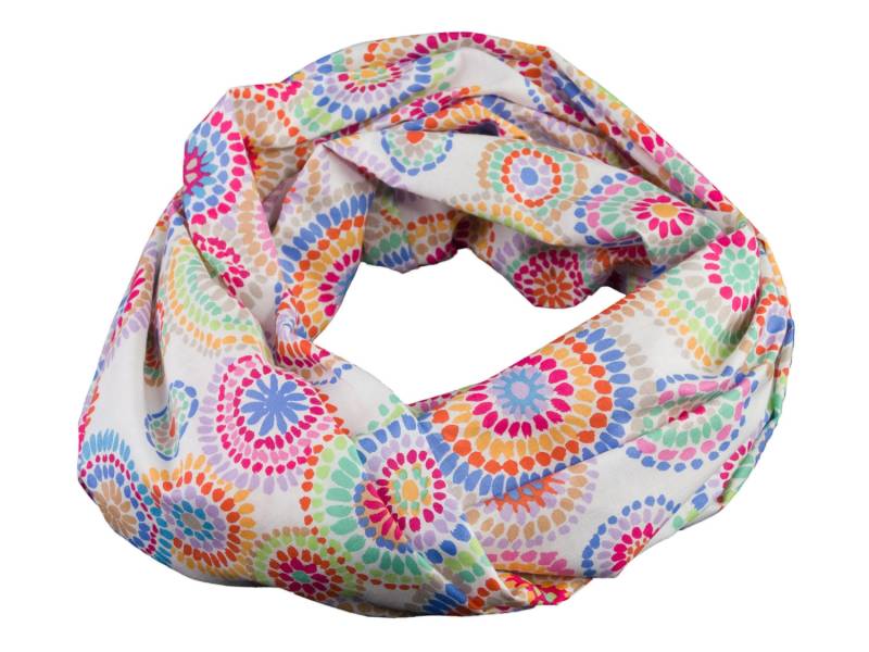 Damen-Loopschal Kreise Mandala Weiß Bunt Ca. 25 cm X 140 - 100% Baumwolle Rundschal Schlauchschal von bettinabruder