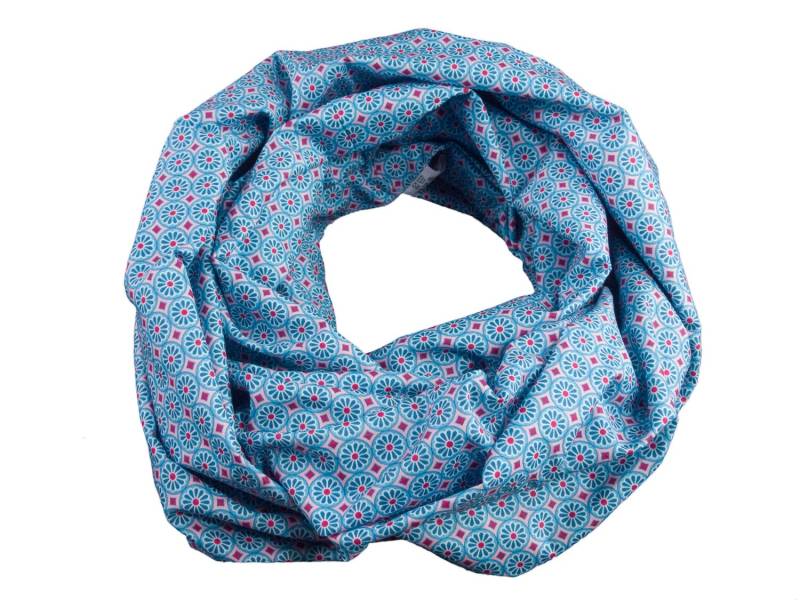 Damen-Loopschal Kringel Blumen Blau Rot Rosa Ca. 25 cm X 140 cm- 100% Baumwolle - Rundschal Schlauchschal von bettinabruder