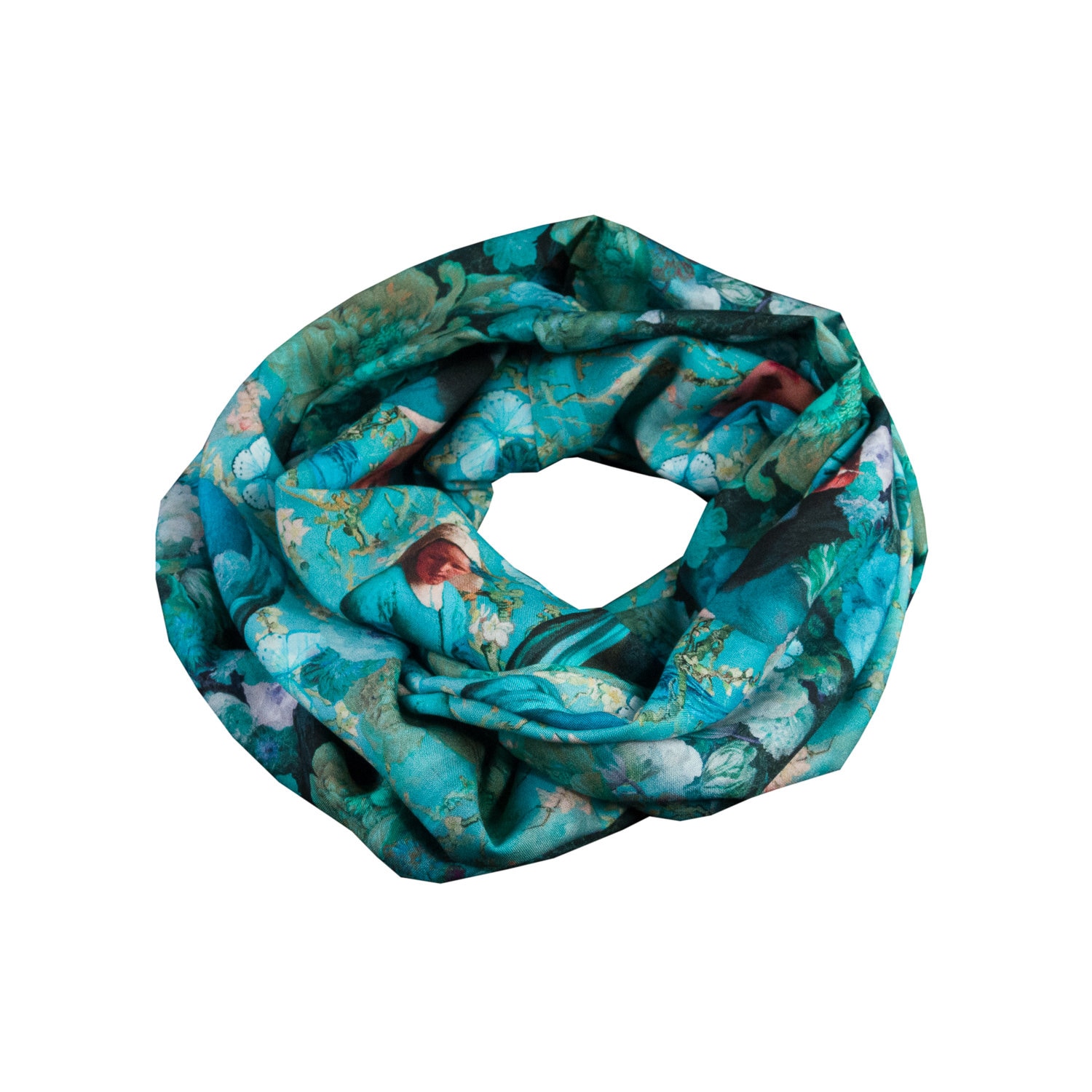 Damen-Loopschal Mädchen Perlenohrring Vermeer Türkis Schwarz Petrol - Ca. 28 cm X 140 100% Viskose Rundschal Schlauchschal von bettinabruder