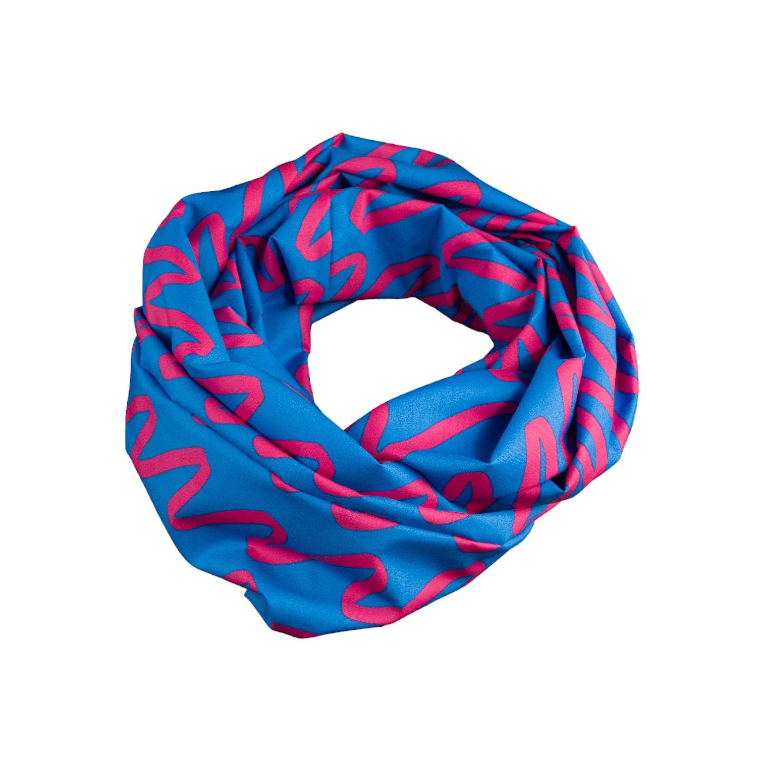 Damen-Loopschal Making Waves Wellen Blau Pink Ca. 25 cm X 140 - 100% Baumwolle Rundschal Schlauchschal von bettinabruder