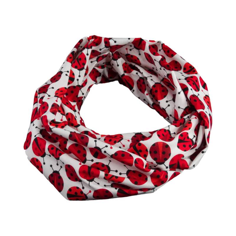 Damen-Loopschal Marienkäfer Weiß Rot - Ca. 25 cm X 140 100% Baumwolle Rundschal Schlauchschal von bettinabruder