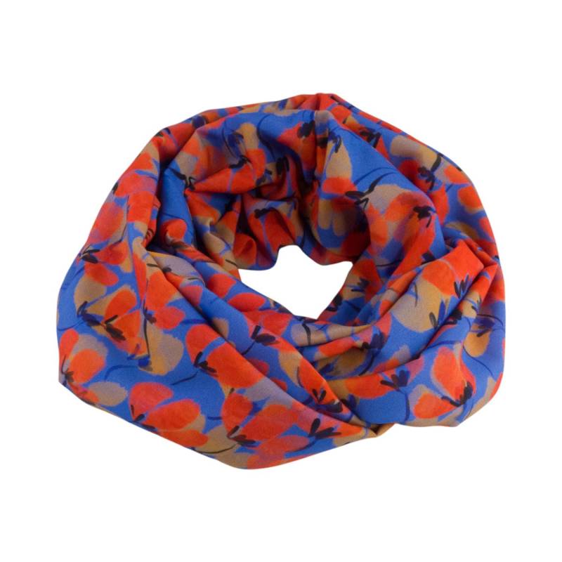 Damen-Loopschal Mohn Blumen Blüten Rot Blau Bunt - Ca. 32 cm X 140 100% Viskose Rundschal Schlauchschal von bettinabruder