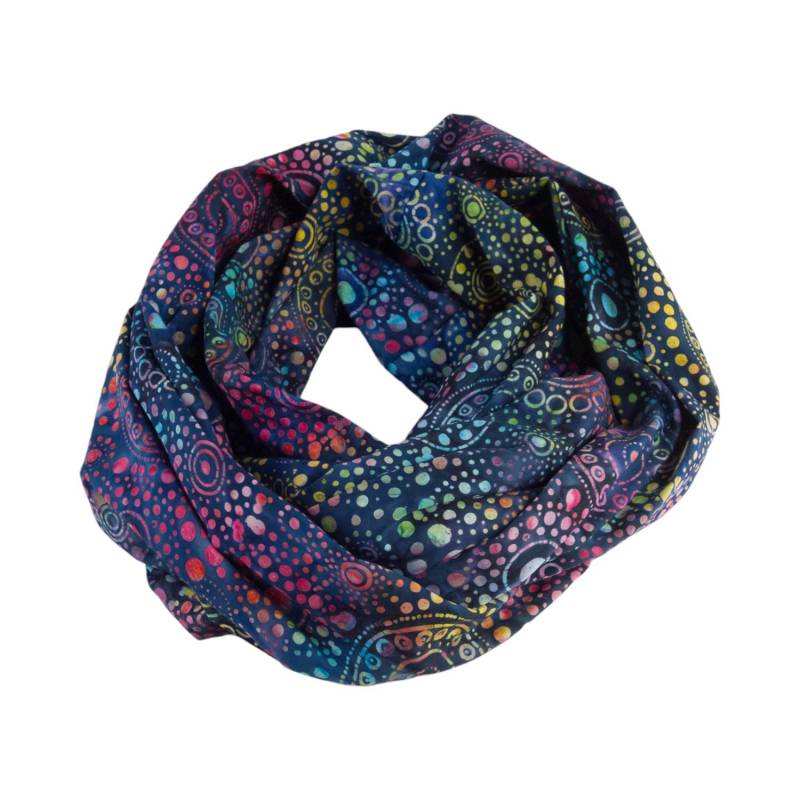 Damen-Loopschal Punkte Kreise Batik Nachtblau Bunt Ca. 25 cm X 140 - 100% Baumwolle Rundschal Schlauchschal von bettinabruder