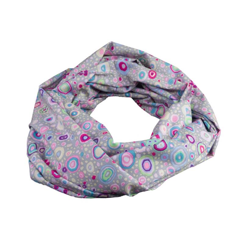 Damen-Loopschal Punkte Kringel Grau Bunt - Ca. 25 cm X 140 100% Baumwolle Rundschal Schlauchschal von bettinabruder