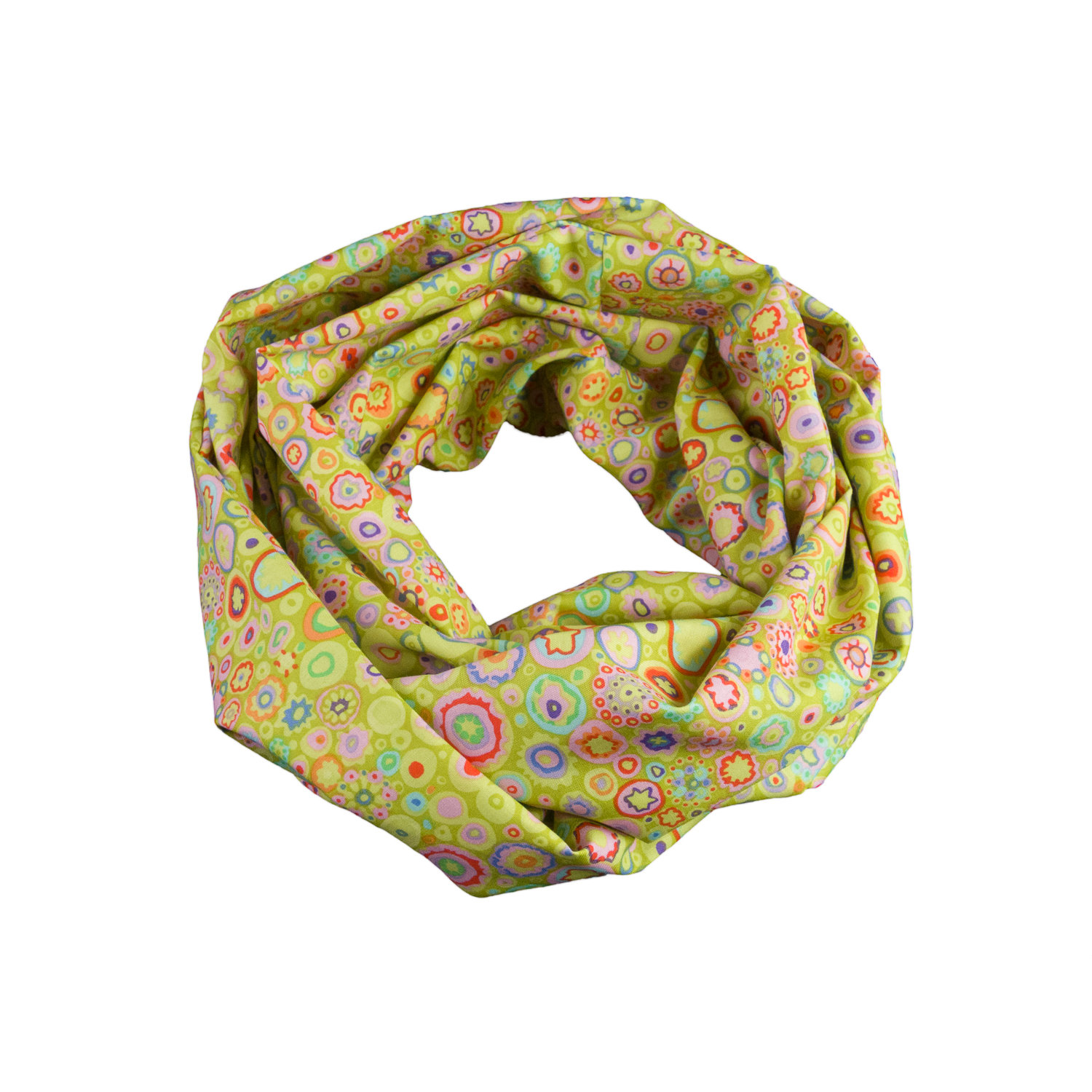 Damen-Loopschal Punkte Kringel Kreise Hellgrün Grün Bunt - Ca. 25 cm X 140 100% Baumwolle Rundschal Schlauchschal von bettinabruder
