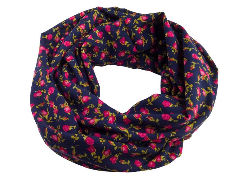 Damen-Loopschal Rosen Blumen Nachtblau Pink Rot Bunt - Ca. 32 cm X 140 100% Viskose Rundschal Schlauchschal von bettinabruder