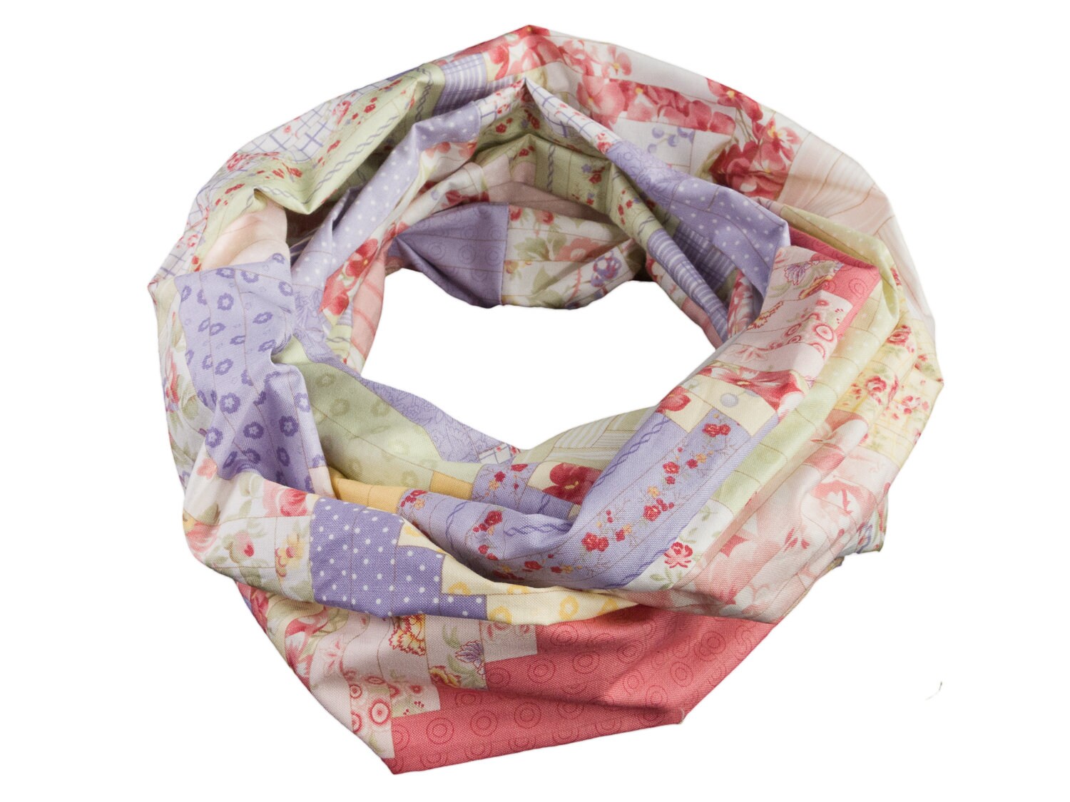 Damen-Loopschal Rundschal Patchwork Blumen Pastell Bunt Ca. 25 cm X 140 - 100% Baumwolle Schlauchschal von bettinabruder