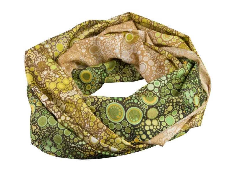 Damen-Loopschal Rundschal Schlauchschal Tropfen Bubbles Punkte Farbverlauf Grün Beige Bunt Ca. 25 cm X 140 - 100% Baumwolle von bettinabruder