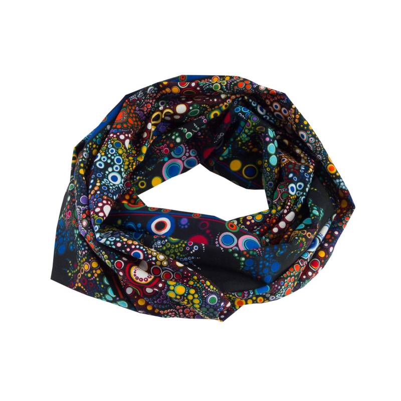 Damen-Loopschal Rundschal Schlauchschal Tropfen Punkte Bubbles Bordüre Schwarz Bunt Ca. 25 cm X 140 - 100% Baumwolle von bettinabruder