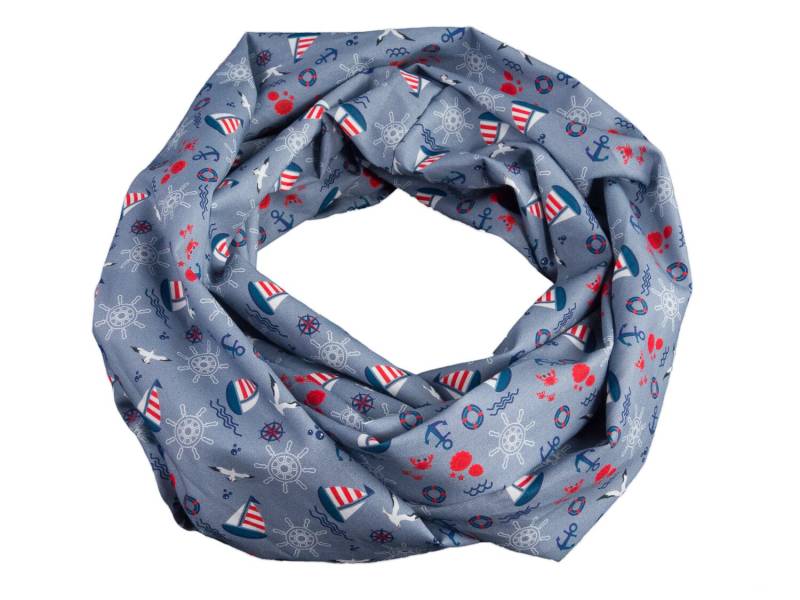 Damen-Loopschal Schiffe Anker Steuerrad Maritim Jeans Blau Rot Weiß Bunt Ca. 25 cm X 140 - 100% Baumwolle Rundschal Schlauchschal von bettinabruder