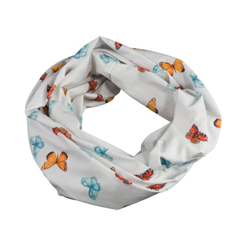 Damen-Loopschal Schmetterlinge Weiß Bunt - Ca. 25 cm X 140 100% Baumwolle Rundschal Schlauchschal von bettinabruder