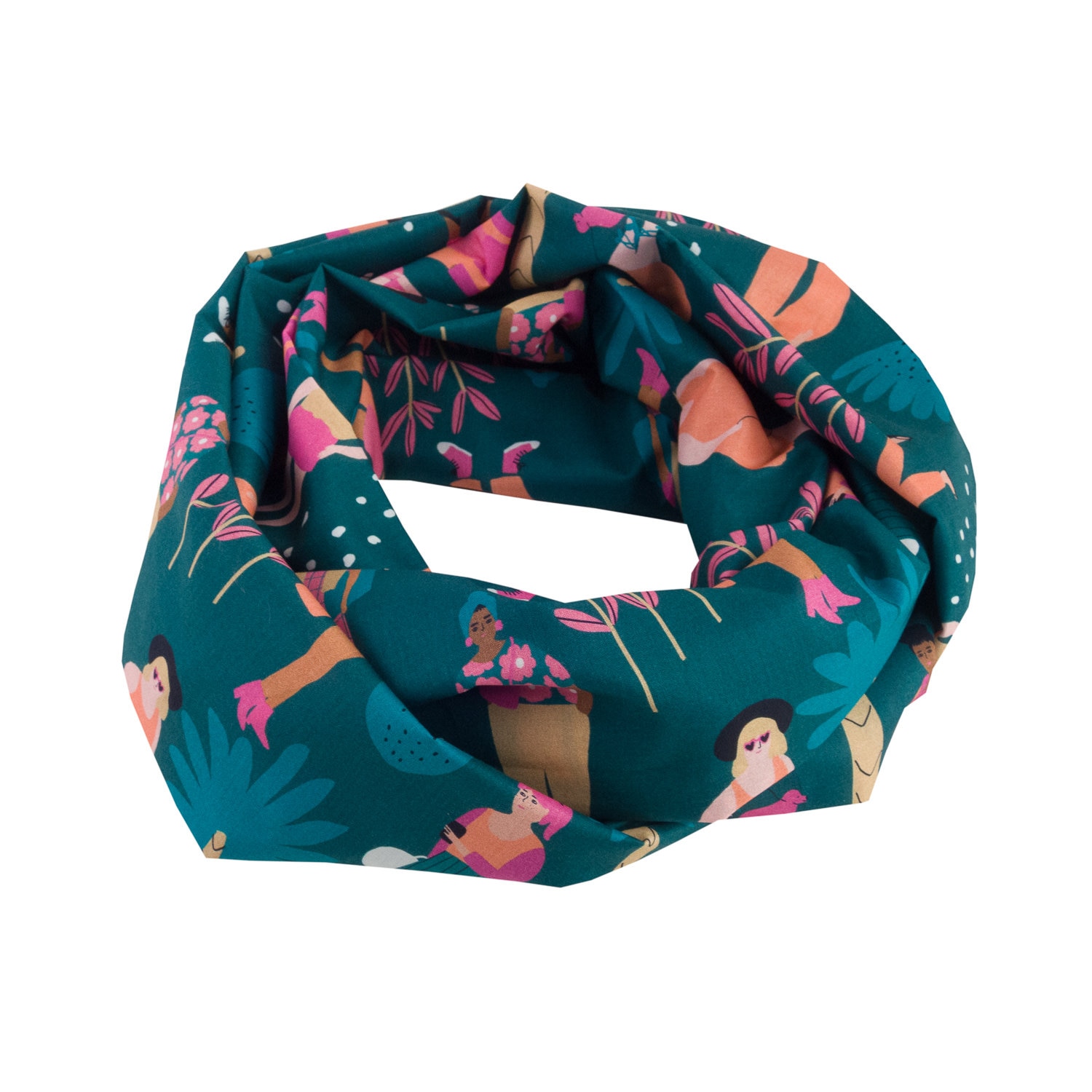 Damen-Loopschal Sommer Palmen Frau Petrol Bunt Ca. 25 cm X 140 - 100% Baumwolle Rundschal Schlauchschal von bettinabruder