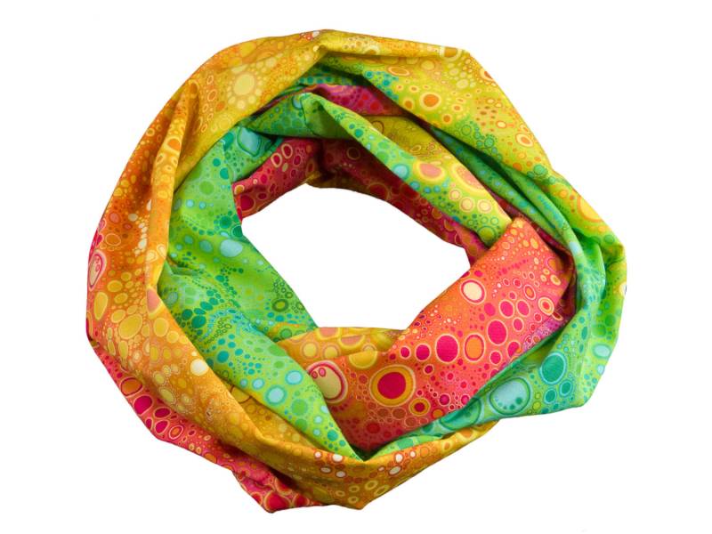 Damen-Loopschal Tropfen Punkte Bubbles Farbverlauf Orange Gelb Grün Bunt Ca. 25 cm X 140 - 100% Baumwolle Rundschal Schlauchschal von bettinabruder