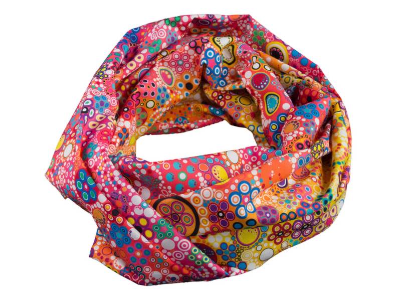 Damen-Loopschal Tropfen Punkte Bubbles Regenbogen Orange Gelb Bunt Ca. 25 cm X 140 - 100% Baumwolle Rundschal Schlauchschal von bettinabruder