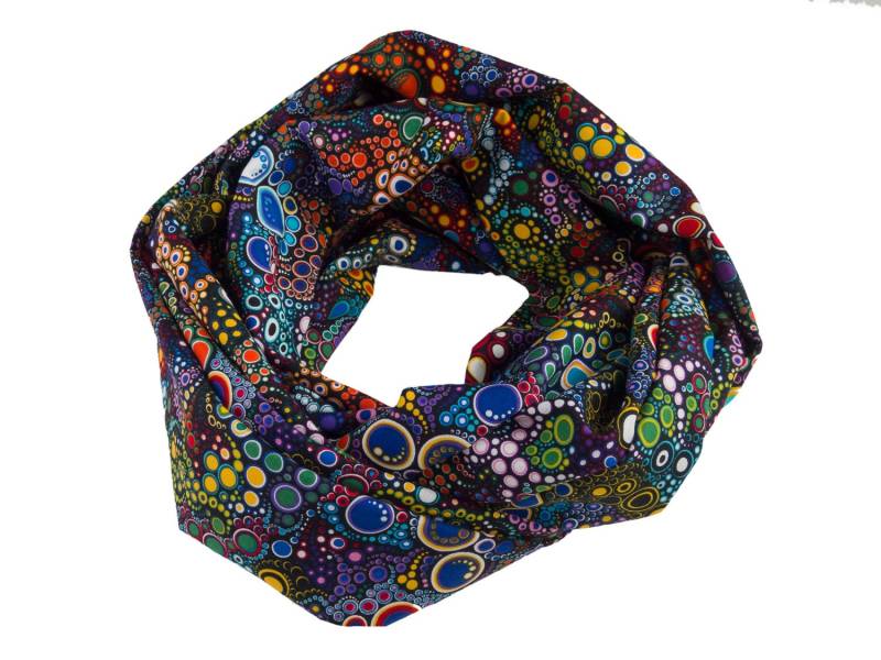 Damen-Loopschal Tropfen Punkte Bubbles Schwarz Bunt Orange Gelb Ca. 25 cm X 140 - 100% Baumwolle Rundschal Schlauchschal von bettinabruder