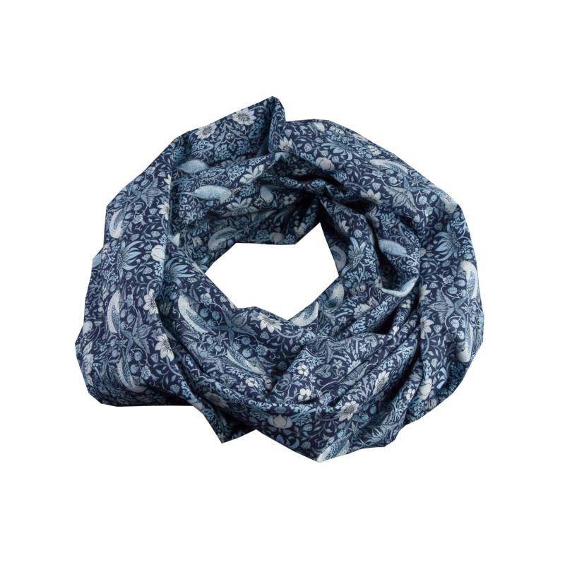 Damen-Loopschal Vögel Blumen Hellblau Blau - Ca. 25 cm X 140 100% Baumwolle Rundschal Schlauchschal von bettinabruder