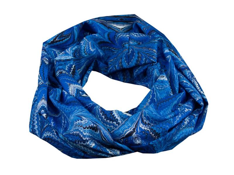 Damen-Loopschal Wellen Marmor Marmoriert Blautöne Blau Ca. 25 cm X 140 - 100% Baumwolle Rundschal Schlauchschal von bettinabruder
