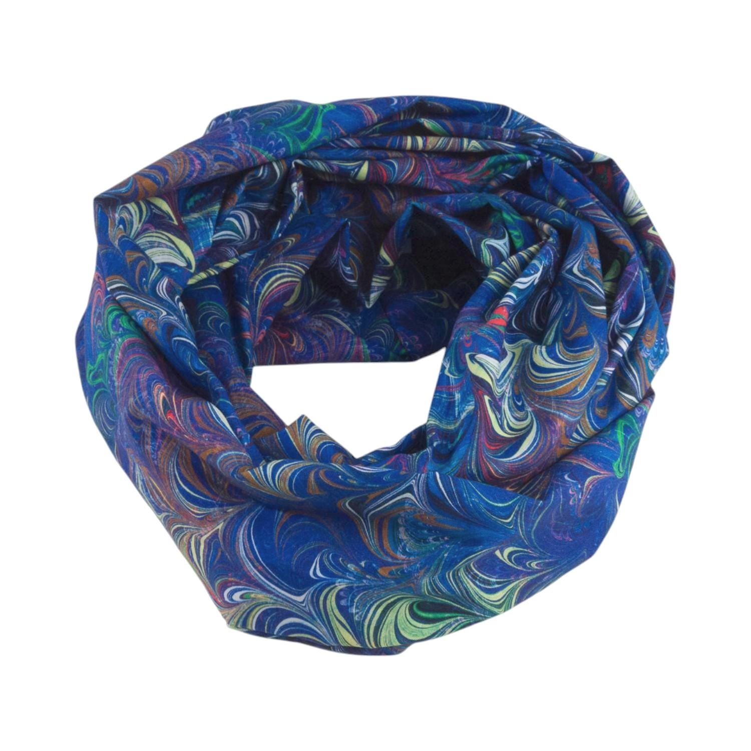 Damen-Loopschal Wellen Marmoriert Blau Grün Regenbogen Bunt Ca. 25 cm X 140 - 100% Baumwolle Rundschal Schlauchschal von bettinabruder