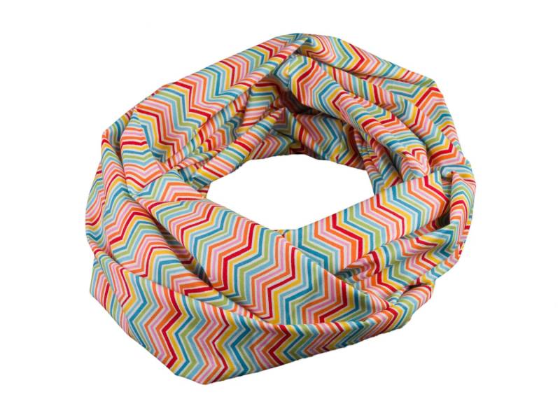 Damen-Loopschal Zickzack Chevron Weiß Regenbogen Bunt Ca. 25 cm X 140 - 100% Baumwolle Rundschal Schlauchschal von bettinabruder