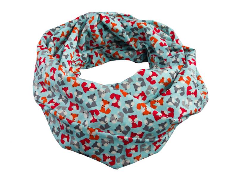 Damen - Rundschal Mini-Füchse Fuchs Türkis Bunt Ca. 25 cm X 140 100% Baumwolle von bettinabruder