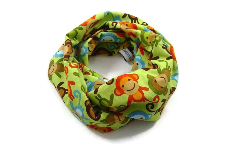 Kinder-Loopschal Schlauchschal Affen Grün Bunt | Ca. 2, 5 - 6 Jahre 100% Baumwolle von bettinabruder