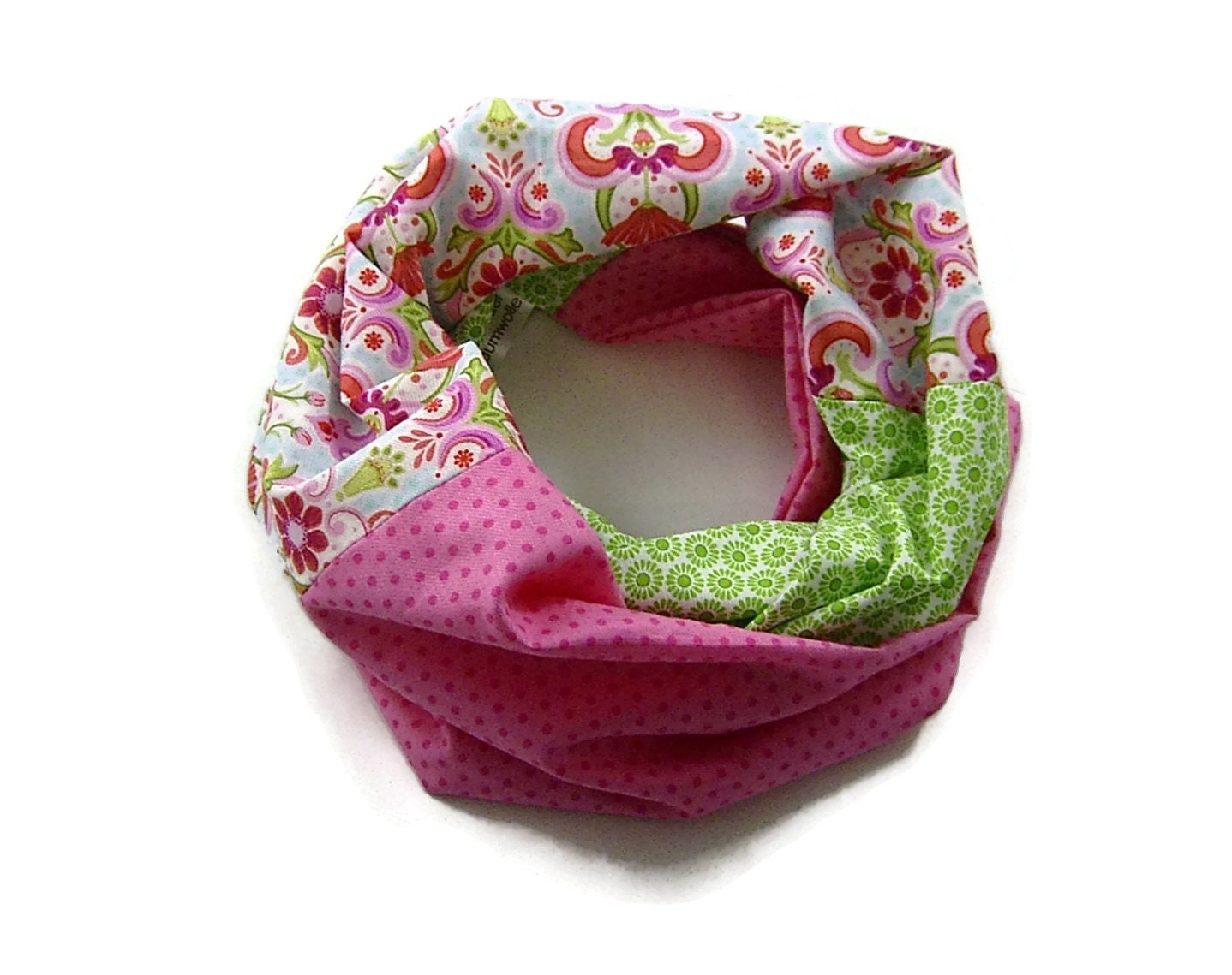 Kinder-Loopschal Schlauchschal Patchwork Blumen Blümchen Punkte Weiß Grün Pink | Ca. 2, 5 - 6 Jahre 100% Baumwolle Kinder-Loopschal Schlauchschal Patchwork Blumen Blümchen Punkte Weiß Grün Pink | Ca. 2, 5 - 6 Jahre 100% Baumwolle von bettinabruder
