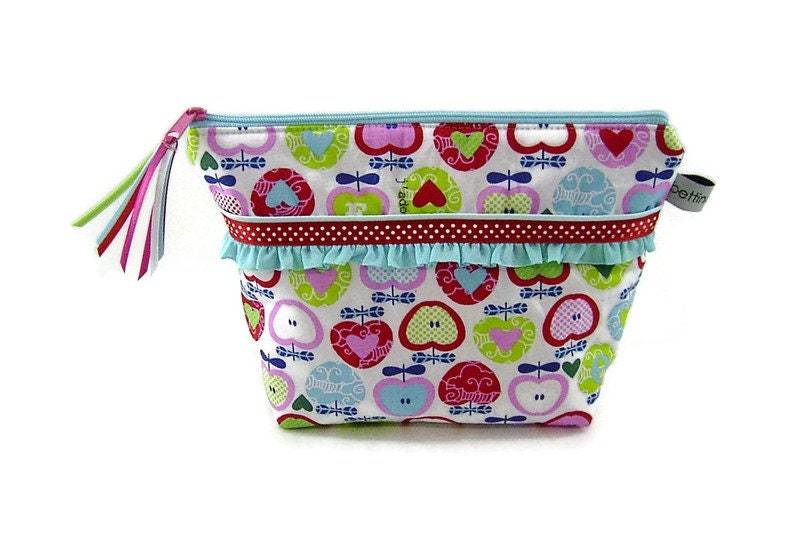 Kosmetiktäschchen Äpfel Weiß Bunt - Schminktäschchen Makeup von bettinabruder