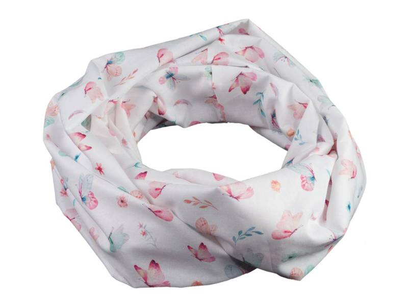 Leichter Damen-Loopschal Schmetterlinge Weiß Rosa Mint Pastell Bunt Ca. 25 cm X 140 - 100% Baumwolle Batist Rundschal Schlauchschal von bettinabruder