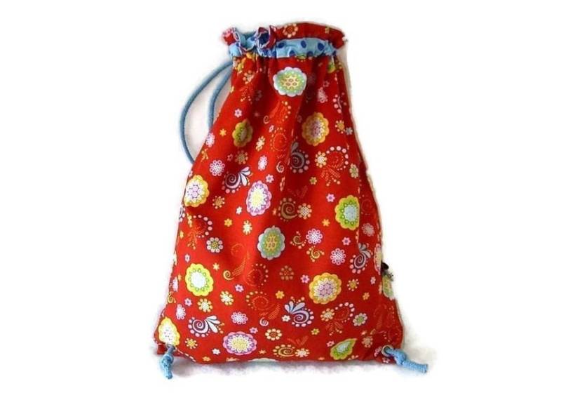 Turnbeutel Ausverkauf Wäschebeutel Rucksack Blumen Punkte Rot Blau Bunt | 28 cm X 39 cm - Mit Namen- Sonderpreis von bettinabruder