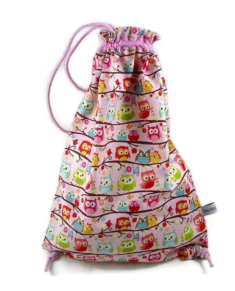 Turnbeutel Ausverkauf Wäschebeutel Rucksack Eulen Äste Vichykaro Rosa Bunt | 28 cm X 39 cm - Sonderpreis von bettinabruder