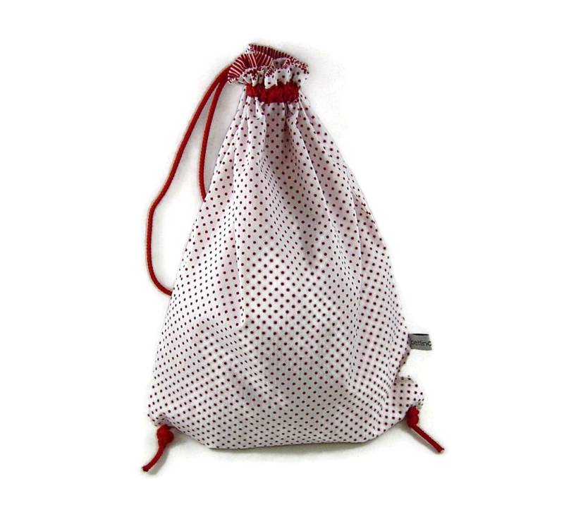 Turnbeutel Ausverkauf Wäschebeutel Rucksack Punkte Streifen Weiß Rot | 28 cm X 39 cm - Mit Namen- Sonderpreis von bettinabruder